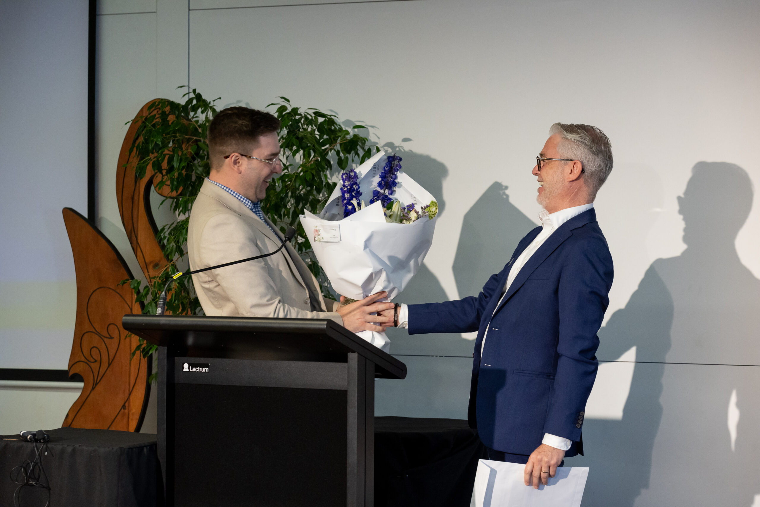 Valedictorian James Pitman receiving congratulations at the 2022 EMPA Graduation ceremony in Wellington