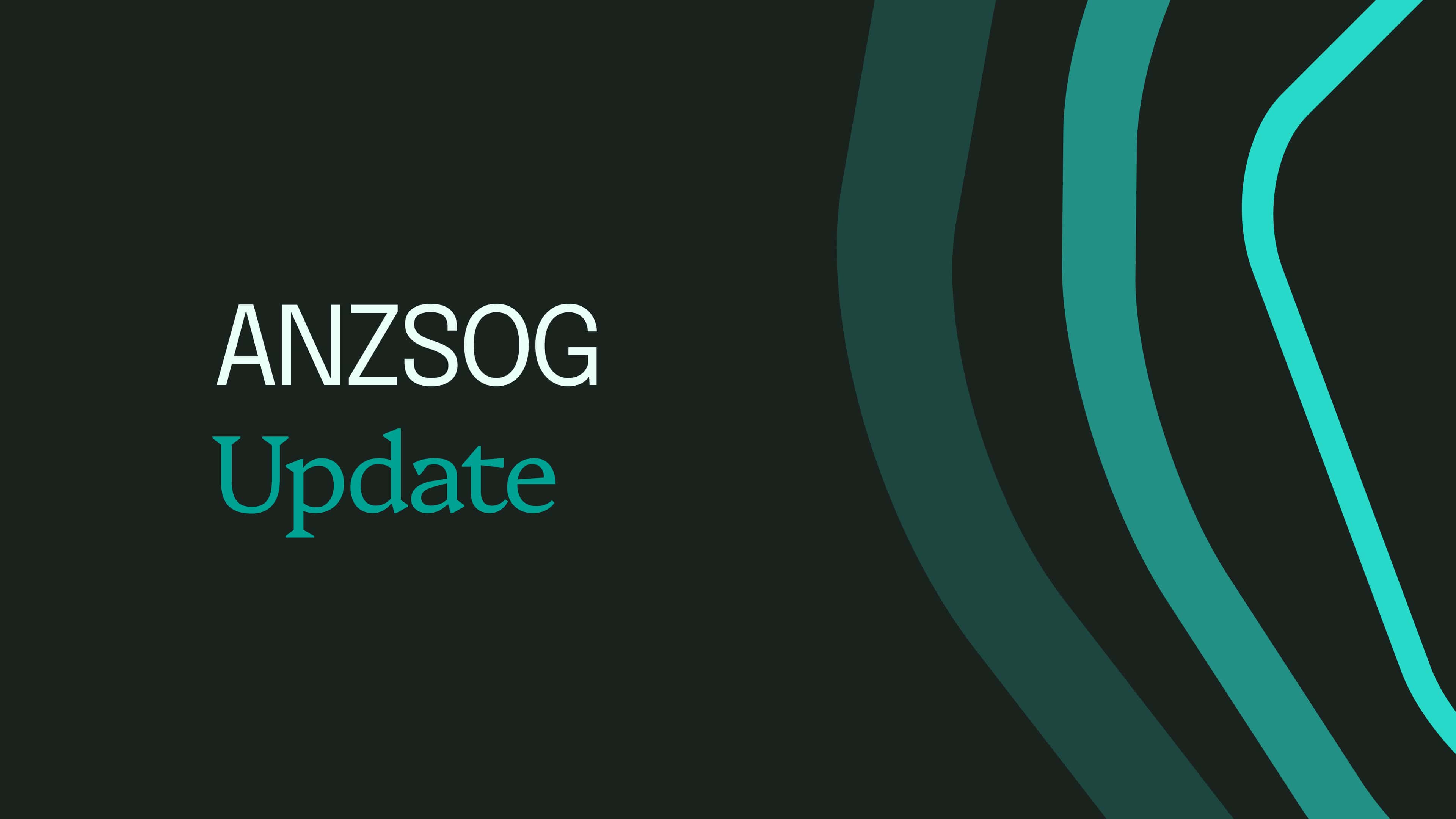 Text "ANZSOG Update" on a dark background with abstract curved lines in green shades.