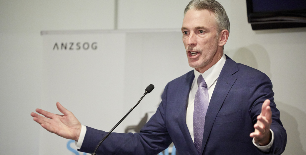 Damien Fleming addresses the 2018 India Advanced Leadership Program group at the MCG.