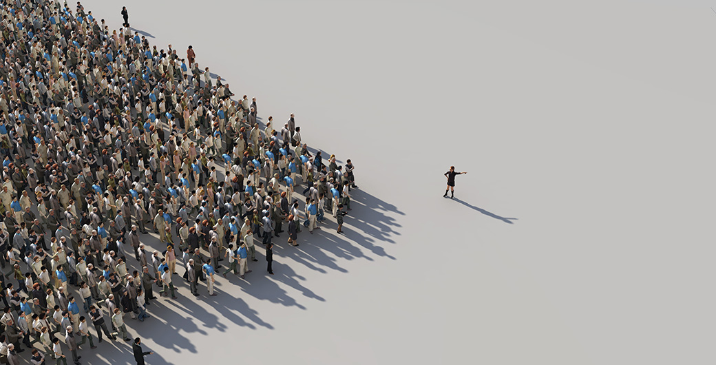 Woman leading the crowd.